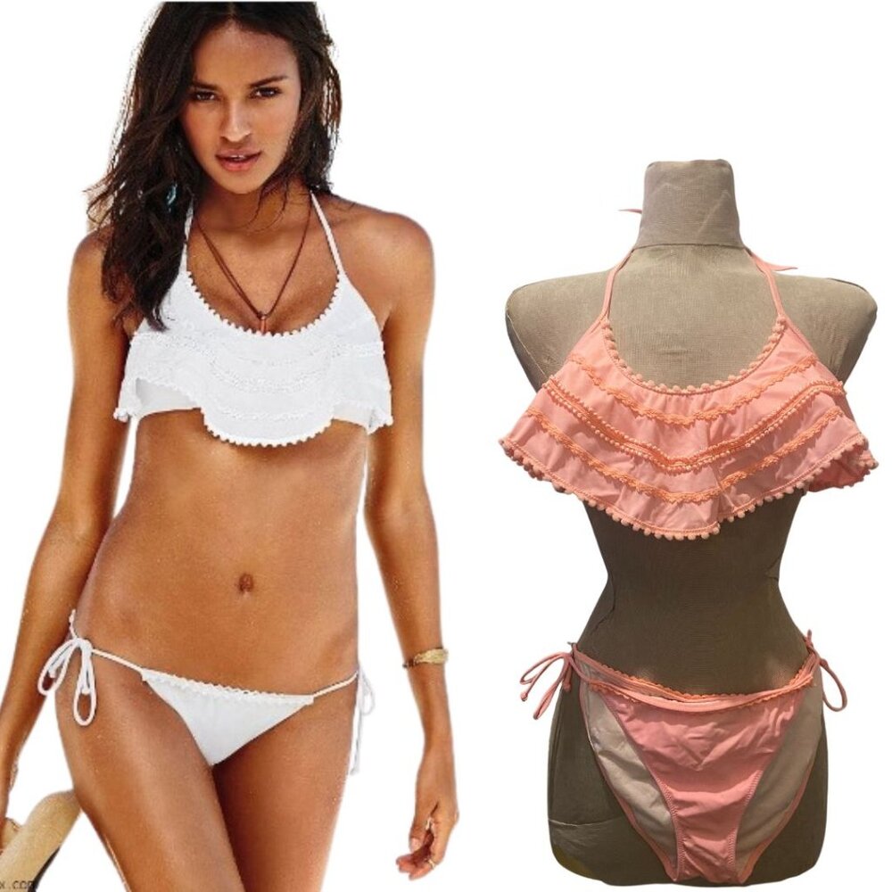 Victoria's Secret triangle bikini set with lace sz L